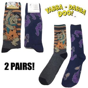 (2) Pairs The Flintstones Mens Novelty Crew Socks